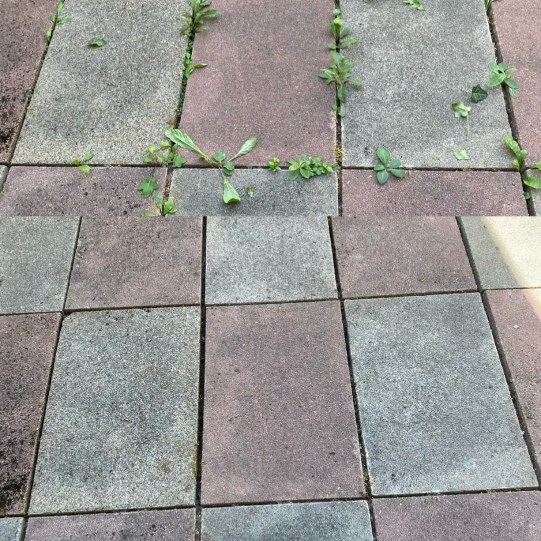 Vorher Nachher: Terrassenplatten wieder unkrautfrei